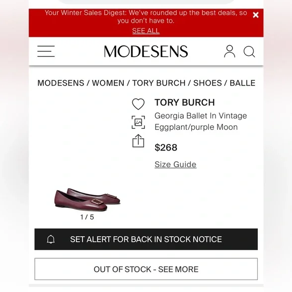 Tory Burch  Georgina Ballet Flats in Vintage Eggplant/Purple Moon. - Picture 11 of 11